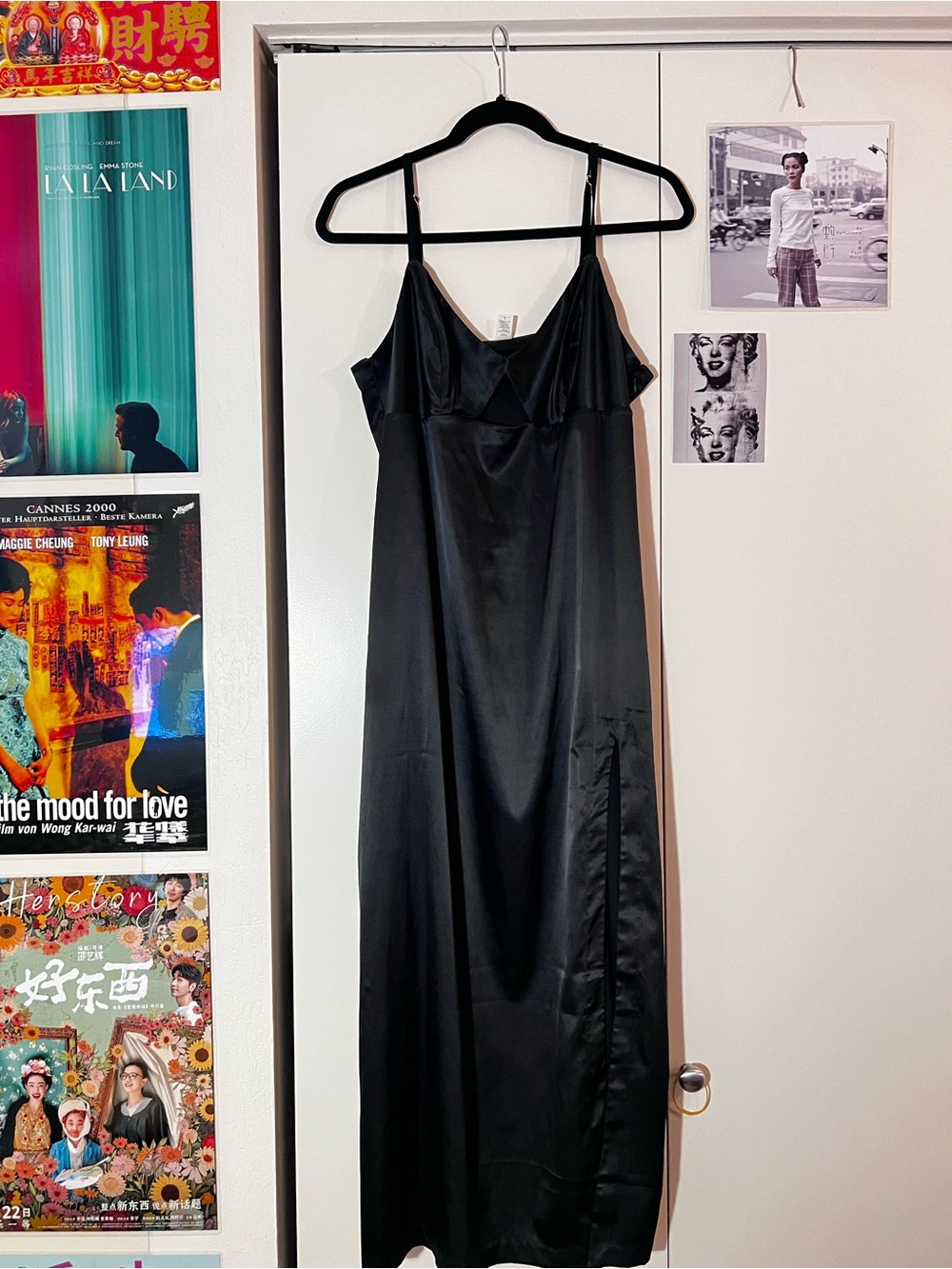 Parade Sleek Peekaboo Black Satin Slip Dress, size L